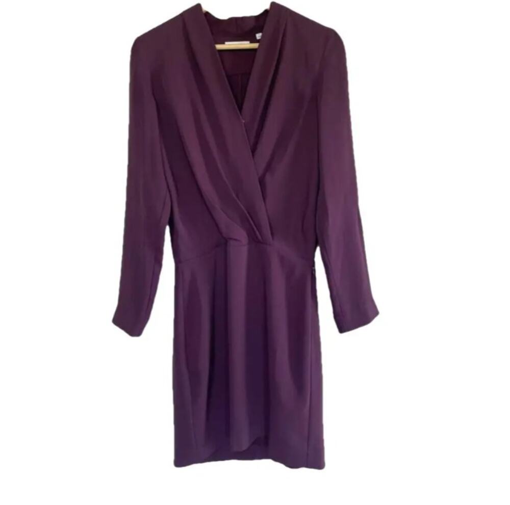 BABATON plum burgundy purple long sleeve faux wrap dress